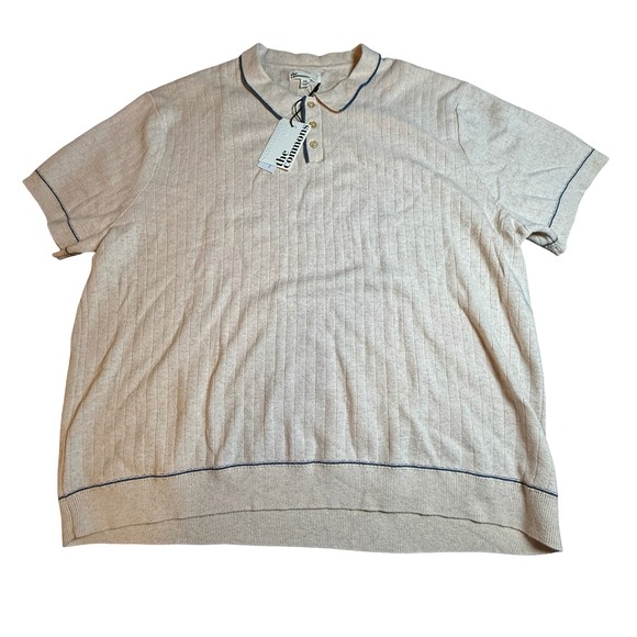 the commons Other - The Commons Mens XXL Off White Ribbed Knit Short Sleeve Polo Shirt USA Made NEW